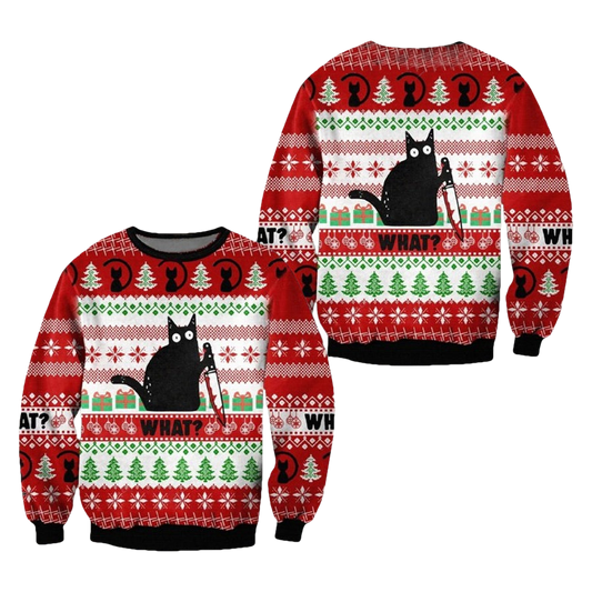 Black Cat Creep Ugly Christmas Sweater - Moonbestprint