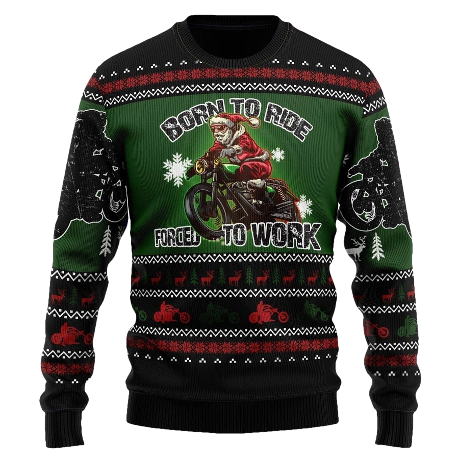 Biker Santa Born To Ride Ugly Christmas Sweater - Moonbestprint
