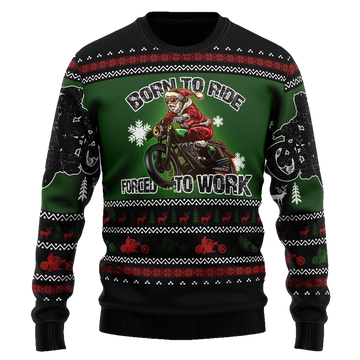 Biker Santa Born To Ride Ugly Christmas Sweater - Moonbestprint