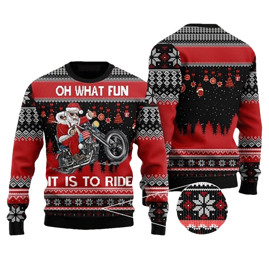 Biker Motorcycle Lover Santa Claus Ugly Christmas Sweater - Moonbestprint