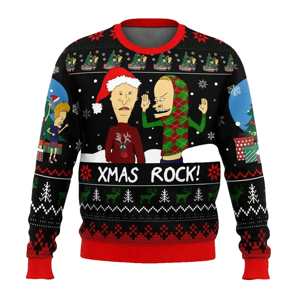 Beavis And Butthead Xmas Rock Ugly Christmas Sweater - Moonbestprint