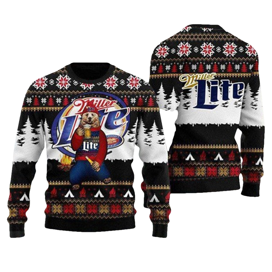 Bear Drinking Miller Lite Ugly Christmas Sweater - Moonbestprint