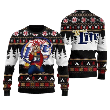 Bear Drinking Miller Lite Ugly Christmas Sweater - Moonbestprint