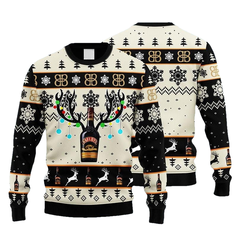 Baileys Reindeer Snowy Wine Christmas Ugly Sweater - Moonbestprint