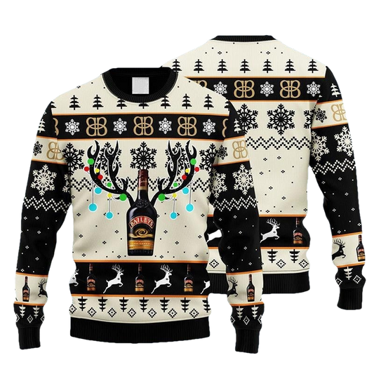 Baileys Reindeer Snowy Wine Christmas Ugly Sweater - Moonbestprint