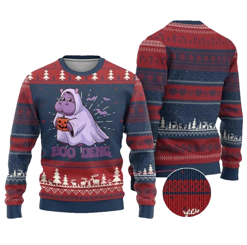 Baby Hippo Moo Deng Ugly Christmas Sweater - Moonbestprint