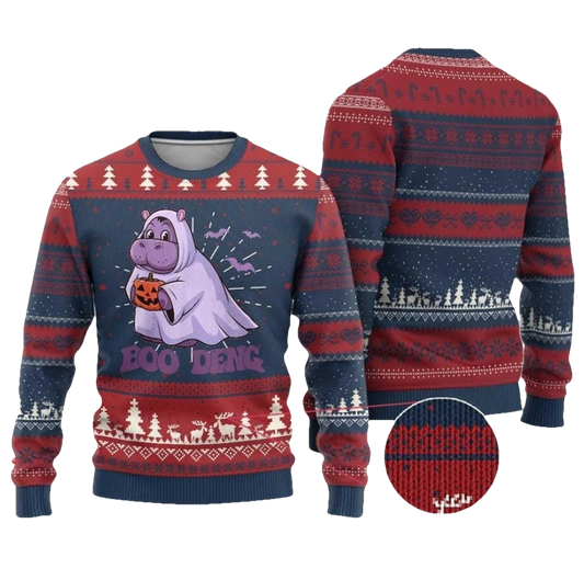 Baby Hippo Moo Deng Ugly Christmas Sweater - Moonbestprint