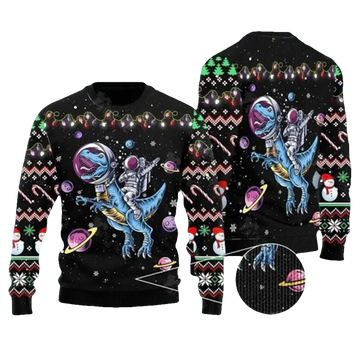Astronauts Ride T-Rex In Space Ugly Sweater - Moonbestprint