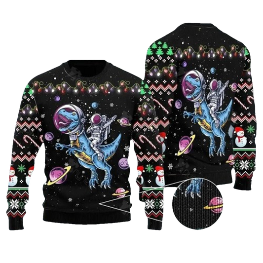 Astronauts Ride T-Rex In Space Ugly Sweater - Moonbestprint