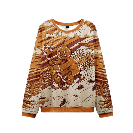 Angry Gingerbread Riding Sleigh Ugly Christmas Sweater - Moonbestprint