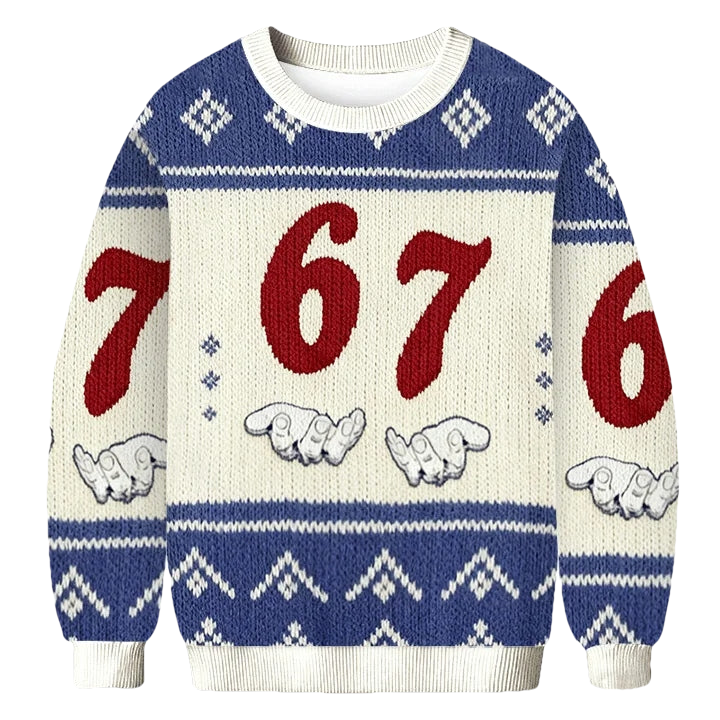 67 Meme Six Seven with Hand Ugly Christmas Sweater - Moonbestprint