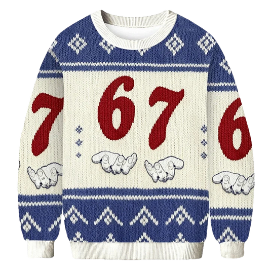 67 Meme Six Seven with Hand Ugly Christmas Sweater - Moonbestprint