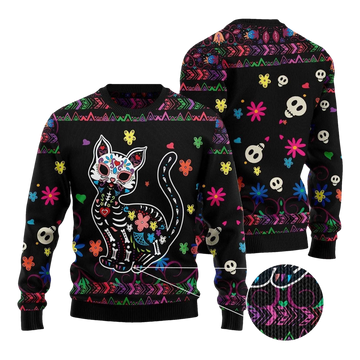 2026 Cat Sugar Skull Ugly Christmas Sweater - Moonbestprint