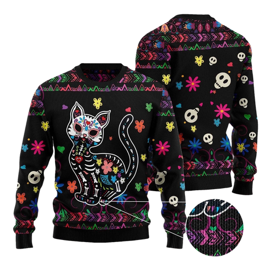 2026 Cat Sugar Skull Ugly Christmas Sweater - Moonbestprint