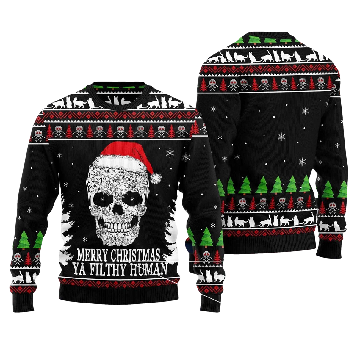 2026 Cat Skull Santa Ugly Christmas Sweater - Moonbestprint