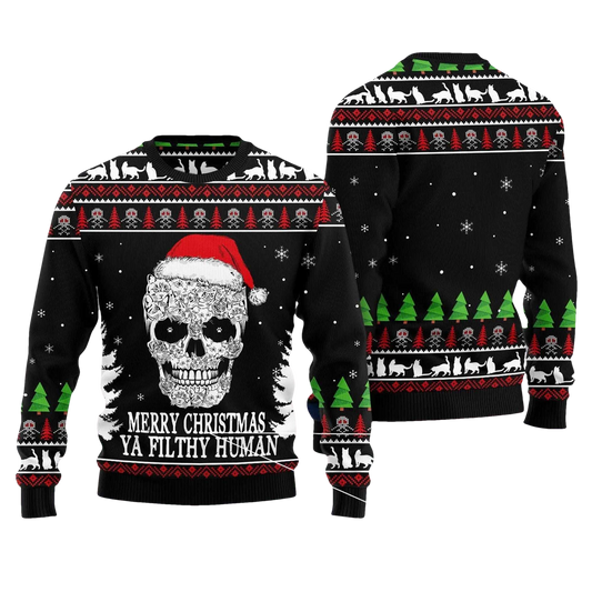 2026 Cat Skull Santa Ugly Christmas Sweater - Moonbestprint