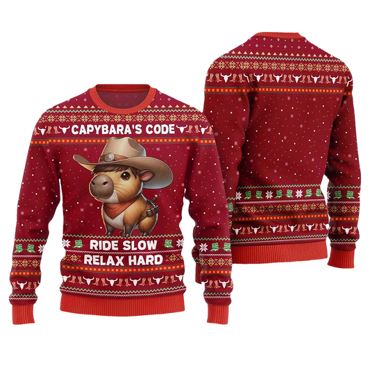 2026 Capybara's Code Ride Slow Relax Hard Ugly Christmas Sweater - Moonbestprint
