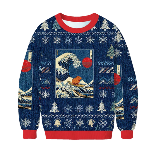 2026 Capybara Surfing Christmas Ugly Sweater - Moonbestprint