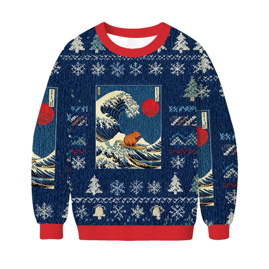 2026 Capybara Surfing Christmas Ugly Sweater - Moonbestprint