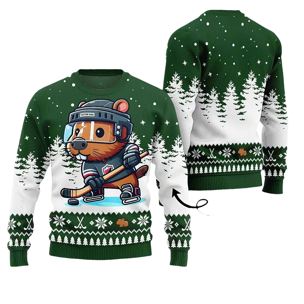 2026 Capybara Playing Hockey Ugly Christmas Sweater - Moonbestprint