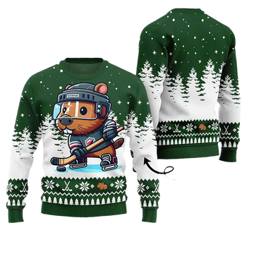 2026 Capybara Playing Hockey Ugly Christmas Sweater - Moonbestprint