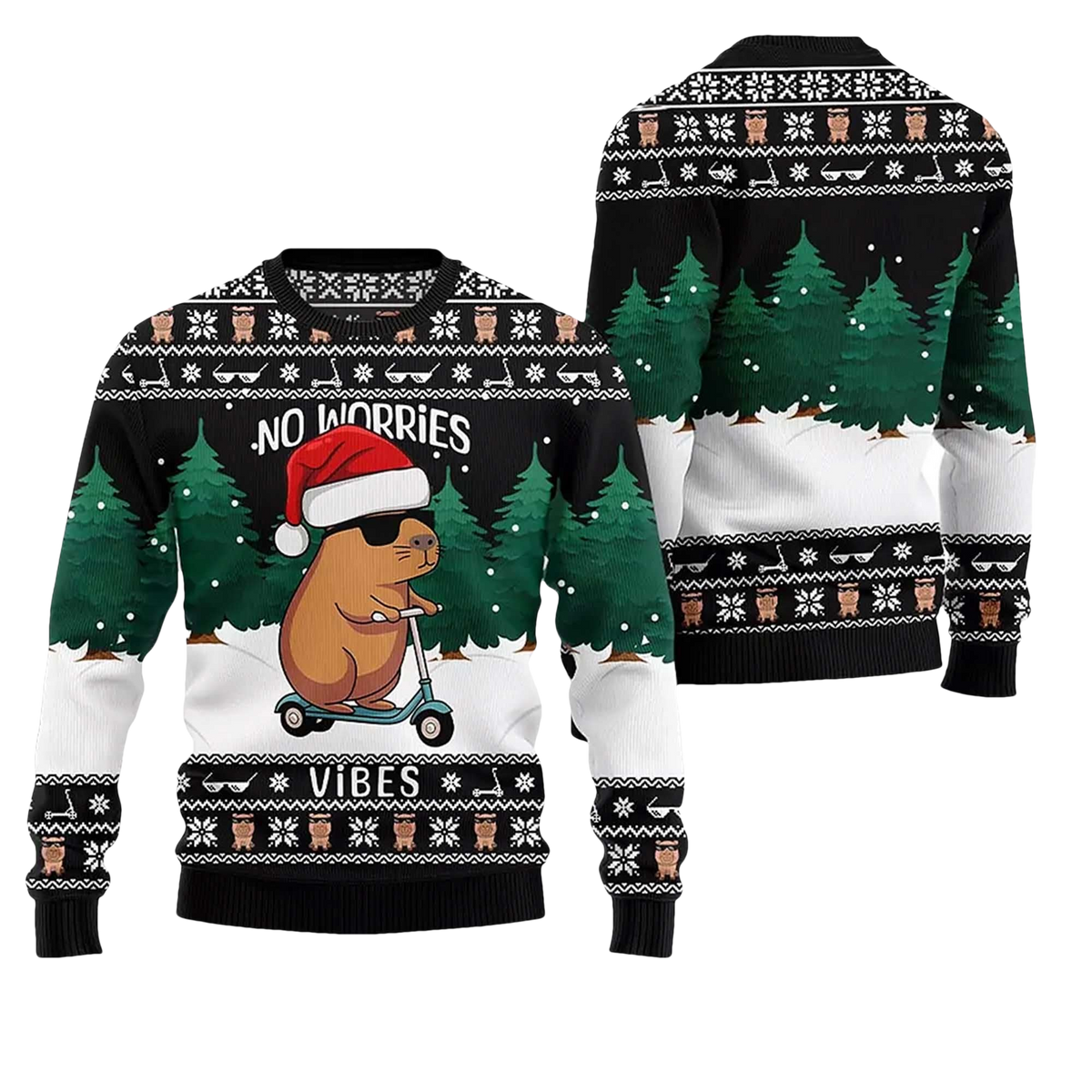 2026 Capybara No Worries Vibes Ugly Christmas Sweater - Moonbestprint