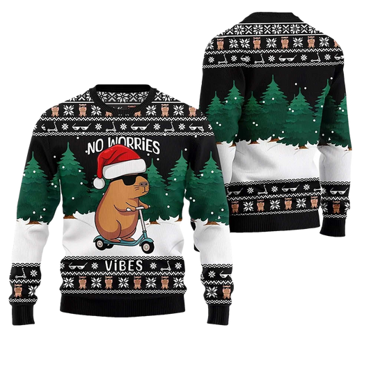 2026 Capybara No Worries Vibes Ugly Christmas Sweater - Moonbestprint