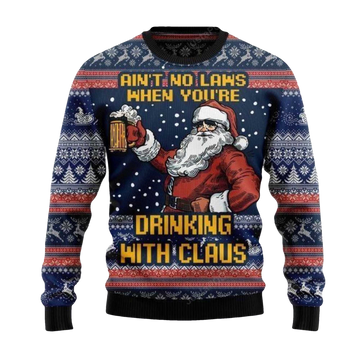 2026 Ain’t No Law When Drinking Beer Christmas Ugly Sweater - Moonbestprint