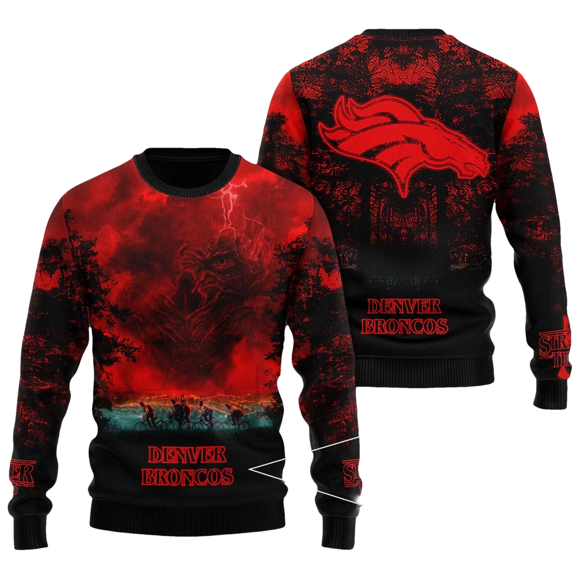 2026 Broncos Stranger Things Ugly Sweater - Moonbestprint