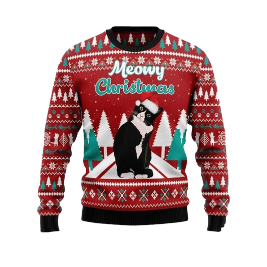 2026 Black cat Meowy Christmas Ugly Christmas Sweater - Moonbestprint