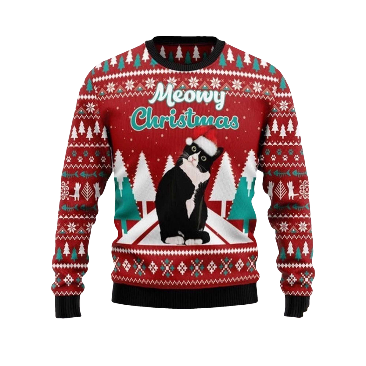2026 Black cat Meowy Christmas Ugly Christmas Sweater - Moonbestprint