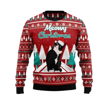 2026 Black cat Meowy Christmas Ugly Christmas Sweater - Moonbestprint