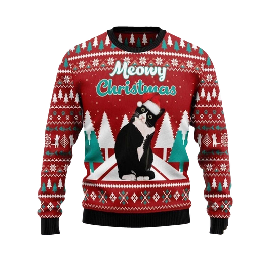 2026 Black cat Meowy Christmas Ugly Christmas Sweater - Moonbestprint