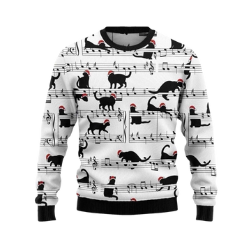 2026 Black Cat Christmas Music Ugly Christmas Sweater - Moonbestprint