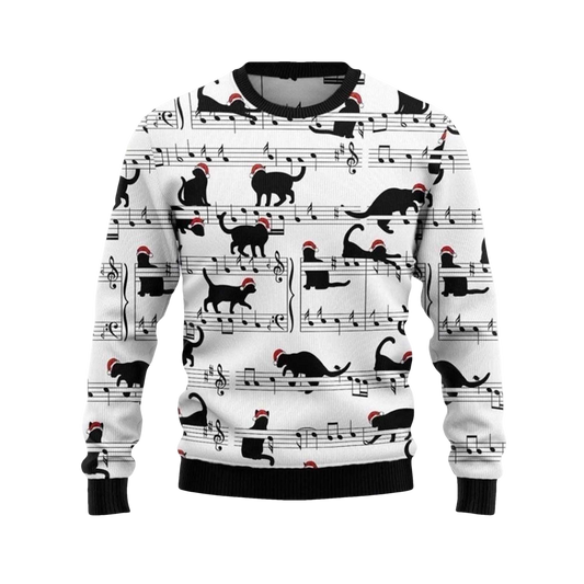 2026 Black Cat Christmas Music Ugly Christmas Sweater - Moonbestprint