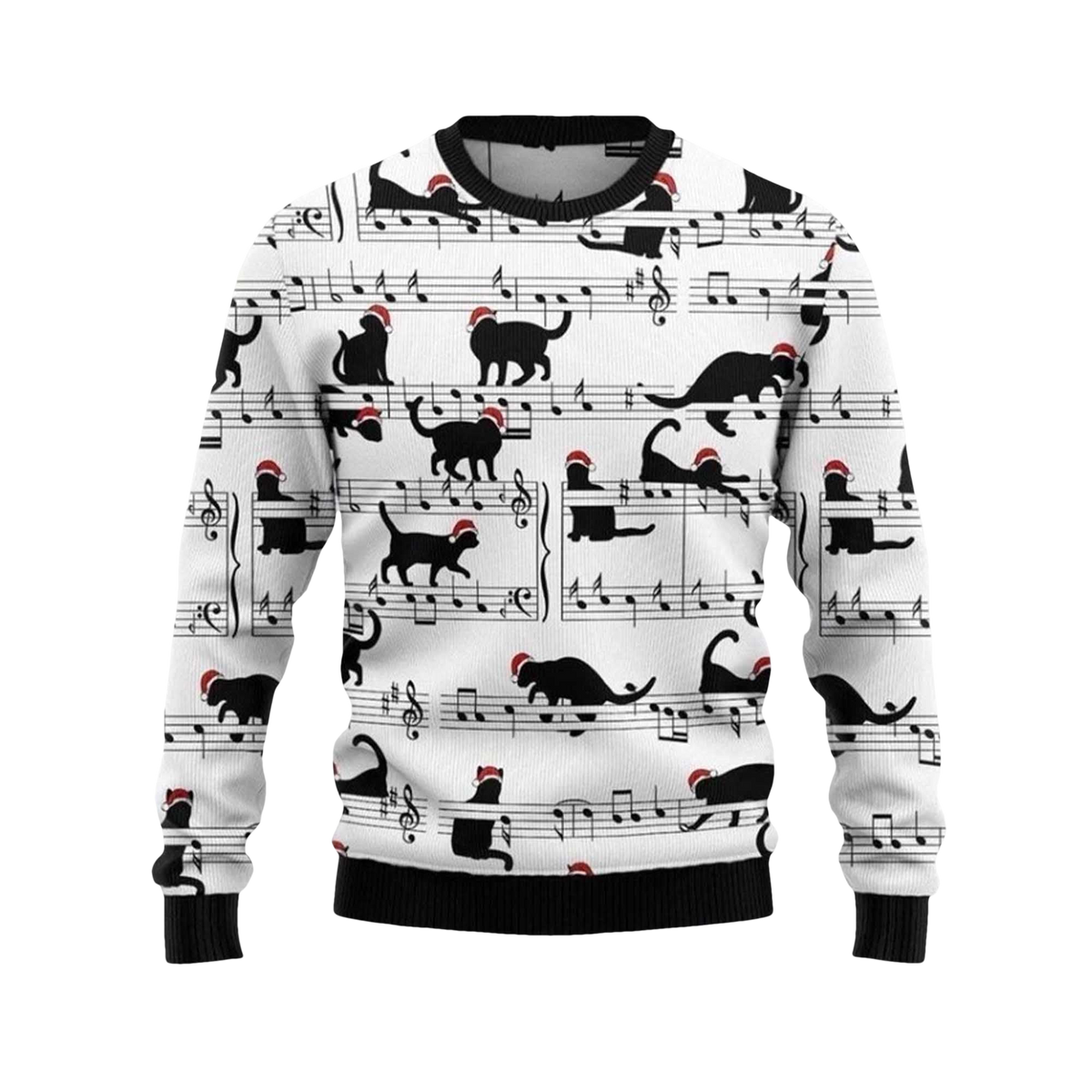 2026 Black Cat Christmas Music Ugly Christmas Sweater - Moonbestprint