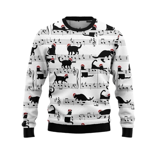 2026 Black Cat Christmas Music Ugly Christmas Sweater - Moonbestprint