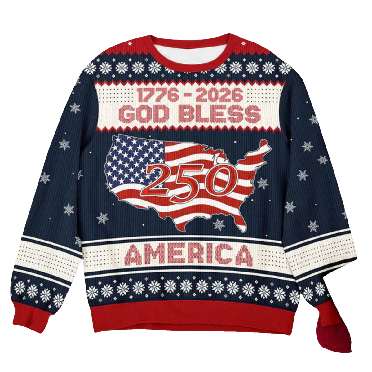 1776 - 2026 God Bless America 250 Ugly Christmas Sweater - Moonbestprint
