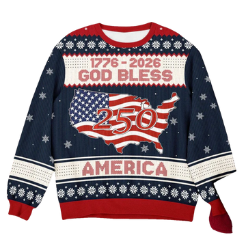 1776 - 2026 God Bless America 250 Ugly Christmas Sweater - Moonbestprint