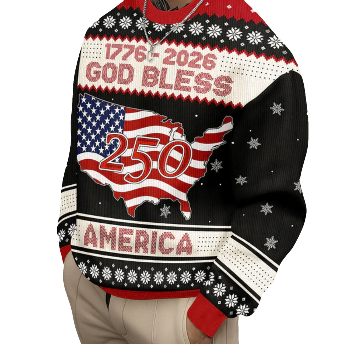 1776 - 2026 God Bless America 250 Ugly Christmas Sweater - Moonbestprint