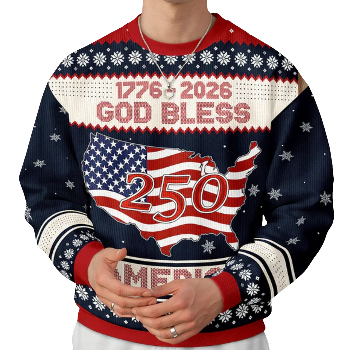 1776 - 2026 God Bless America 250 Ugly Christmas Sweater - Moonbestprint