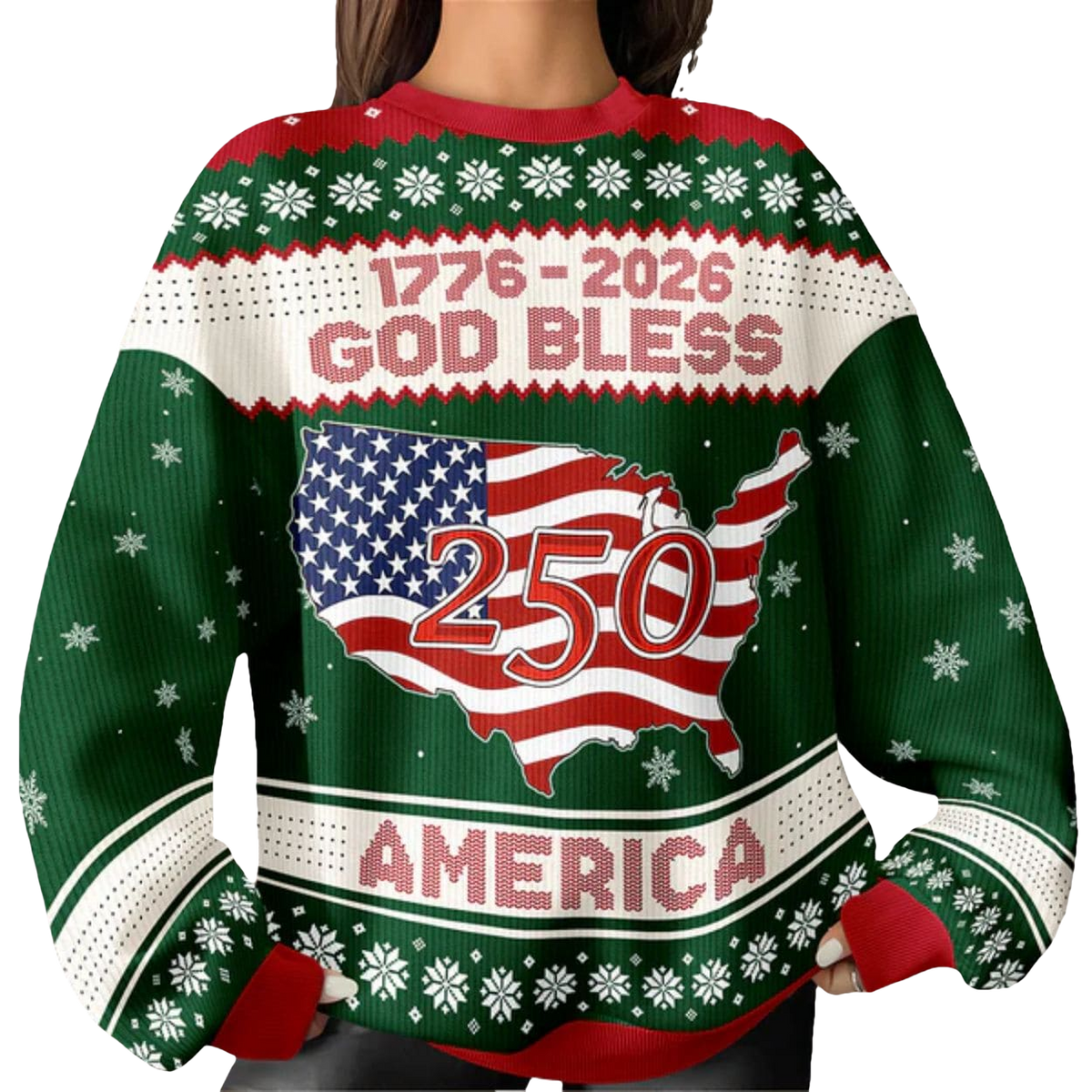1776 - 2026 God Bless America 250 Ugly Christmas Sweater - Moonbestprint