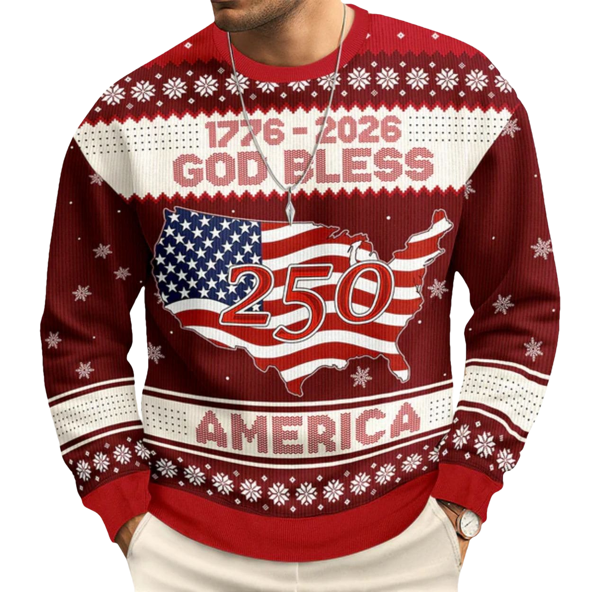 1776 - 2026 God Bless America 250 Ugly Christmas Sweater - Moonbestprint