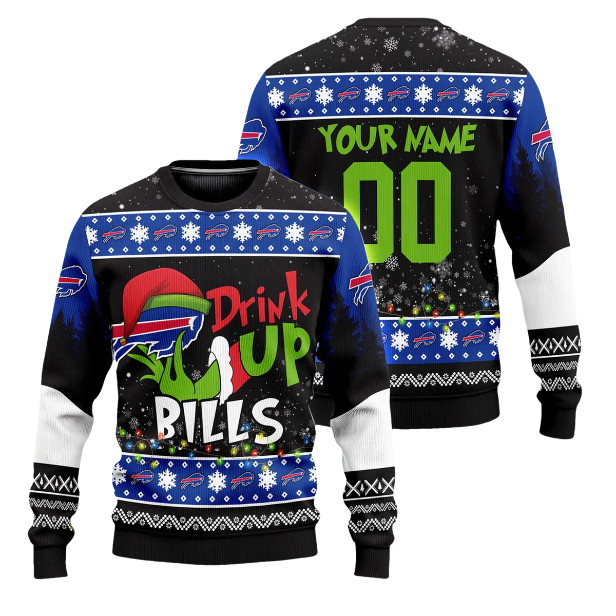2026 Bills Drink Up Grnch Christmas Ugly Sweater - Moonbestprint