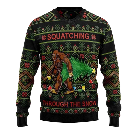 2026 Bigfoot Squatching Through The Snow Ugly Christmas Sweater - Moonbestprint