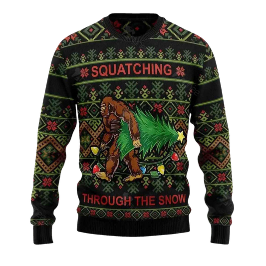 2026 Bigfoot Squatching Through The Snow Ugly Christmas Sweater - Moonbestprint