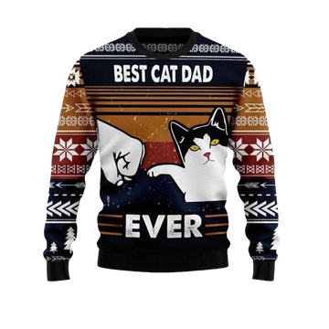 2026 Best Cat Dad Ever Funny Ugly Christmas Sweater - Moonbestprint