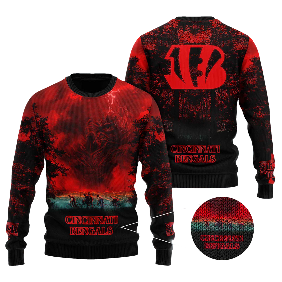 2026 Bengals Stranger Things Ugly Sweater - Moonbestprint