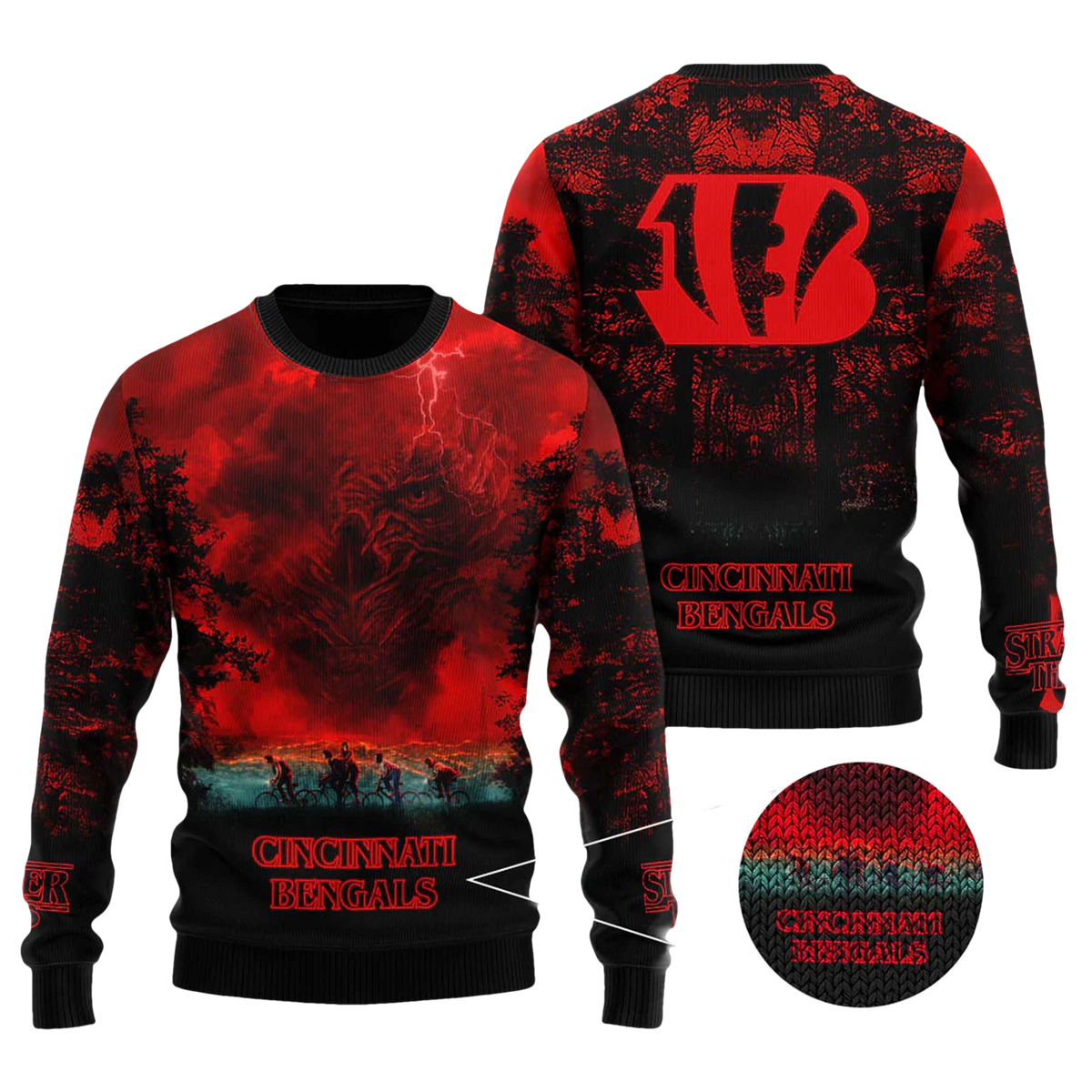 2026 Bengals Stranger Things Ugly Sweater - Moonbestprint