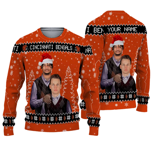 2026 Bengals Ja'Marr Chase x Joe Burrow Football Christmas Ugly Sweater - Moonbestprint